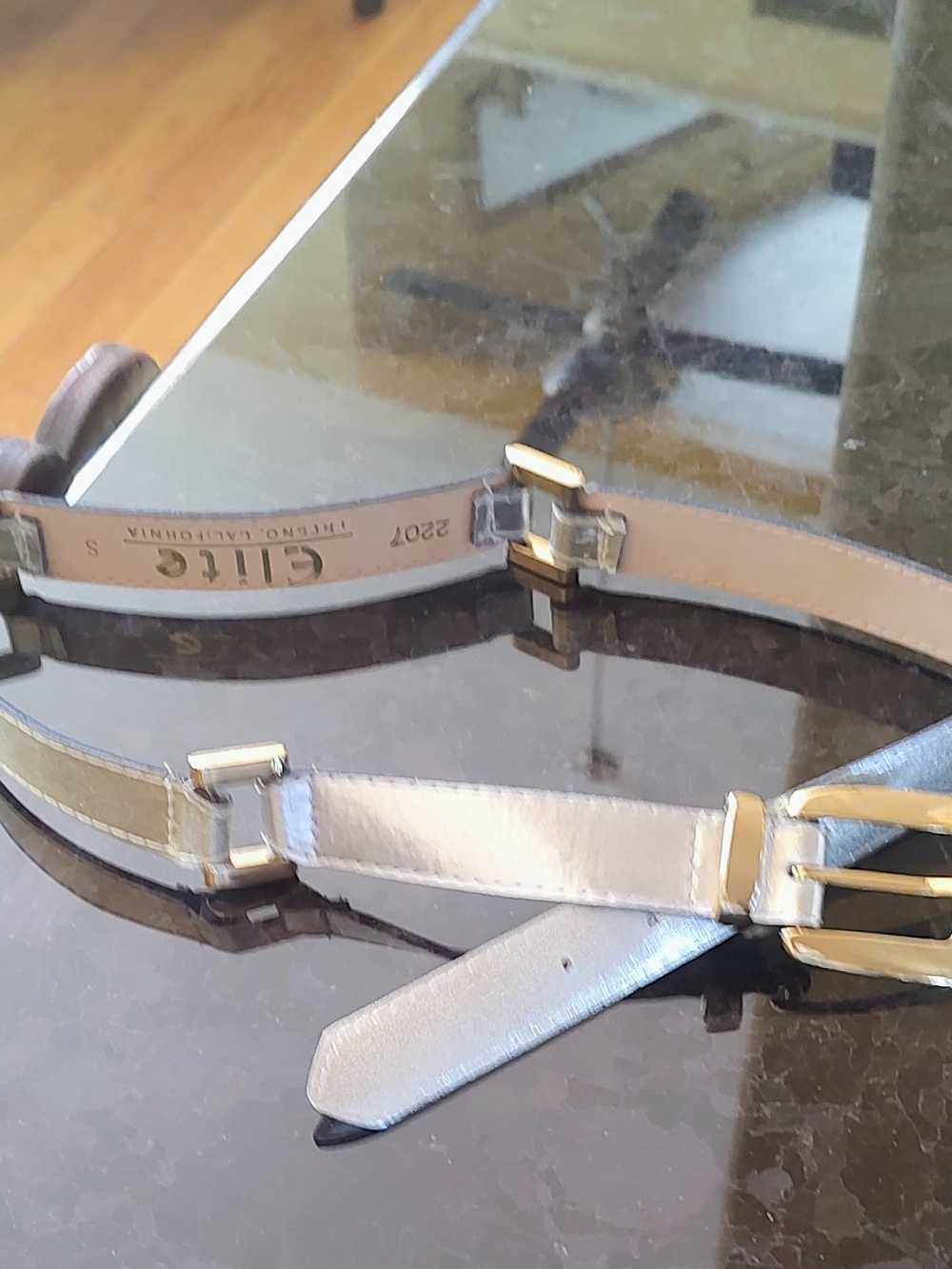 Elite, Fresno CA Metallic Silver/Gold Women's Belt with Gold Buckle